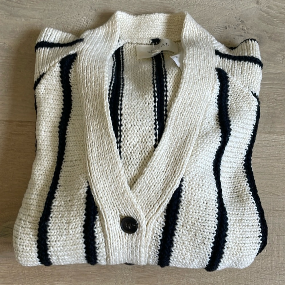 NWT The Great. The Sea Stripe Boxy Cardigan in Cream with Black Stripes. Size 1. - Picture 7 of 7